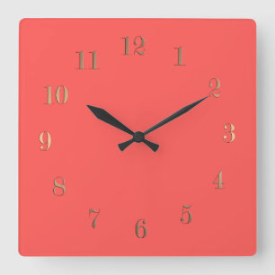 Horloge Carrée Solide, corail, Orange, saumon