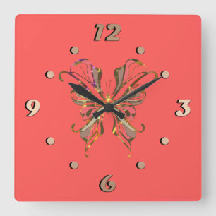 Horloge Carrée Solide, corail, Orange, saumon
