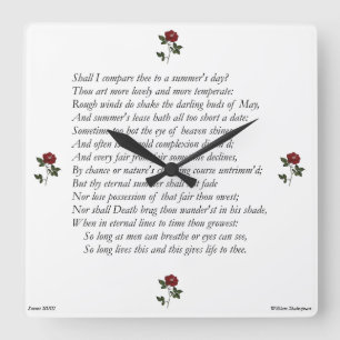 Horloge Carrée Sonnet # 18 par William Shakespeare