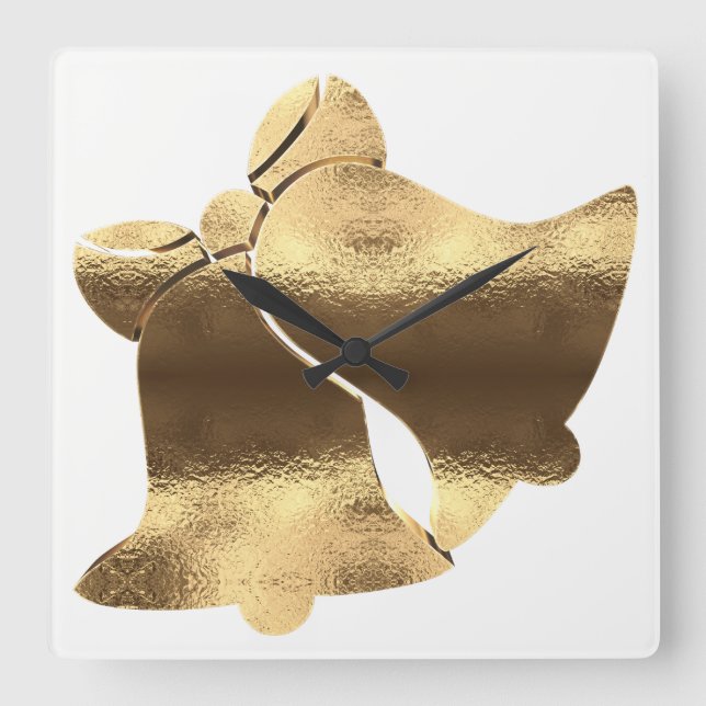 Horloge Carrée Sonnettes de Noël Blanc Or look Festive Élégant (Recto)