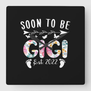 Horloge Carrée Soon To Be Gigi Est 2022 Floral New Grandma Mother