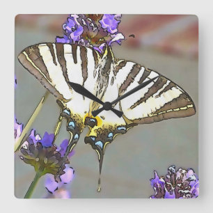 Horloge Carrée Soudure Jaune Commune Sur Fleurs Lilac Noir O