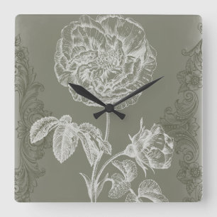 Horloge Carrée Soulagement floral I