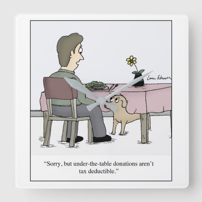 Horloge Carrée Sous Table Donation Taxes Chien Dessin (Recto)