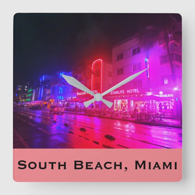 Horloge Carrée South Beach, Miami, Floride Art Déco (Recto)