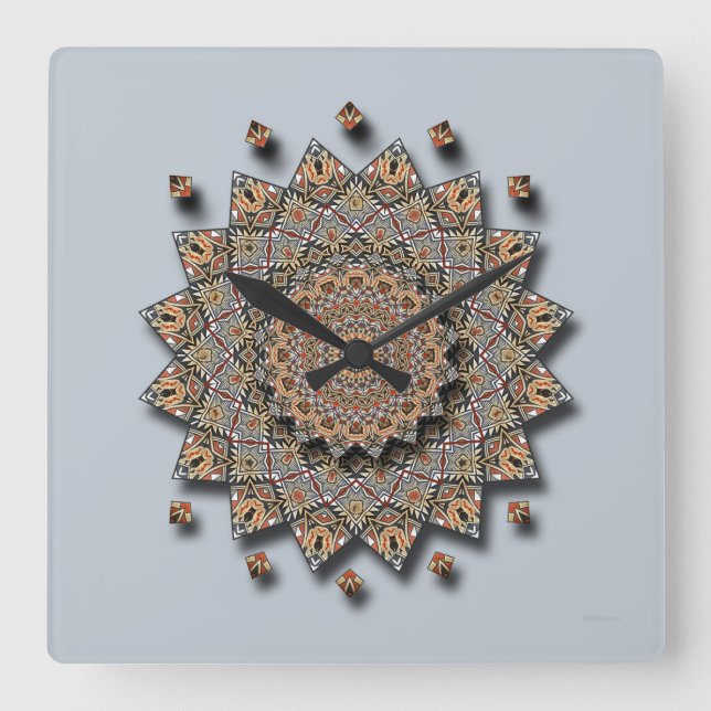 Horloge Carrée Southwest Pottery Art Mandala Wall Clock (Recto)