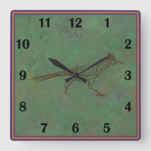 Horloge Carrée Southwest Roadrunner Sagebrush Vert Régulier