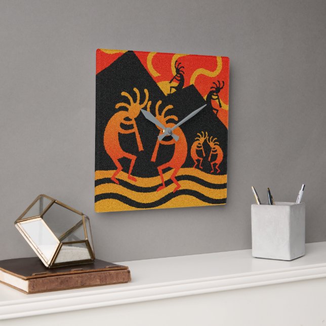 Horloge Carrée Southwestern Design Kokopelli Wall Clock (Bureau)