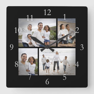Horloge Carrée Souvenir de collage de quatre photos