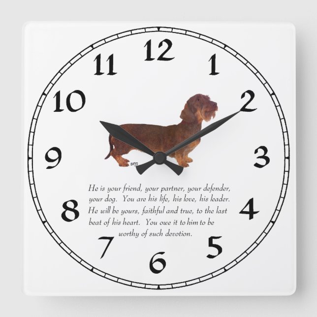 Horloge Carrée Souvenir Teckel - Mâle (Recto)
