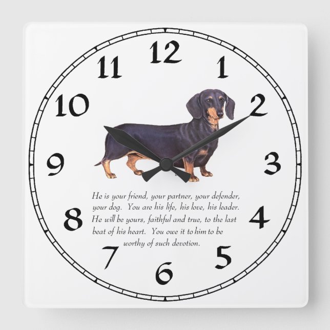 Horloge Carrée Souvenir Teckel - Mâle (Recto)