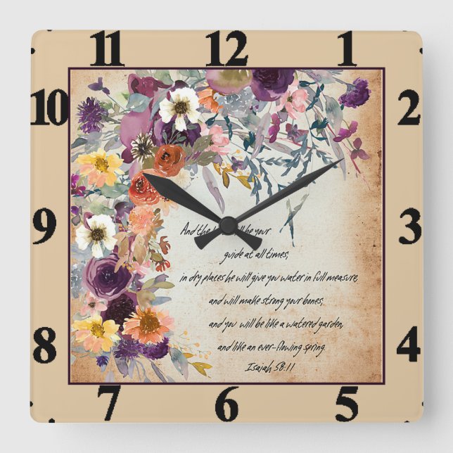 Horloge Carrée Soyez votre guide, mélange floral d'automne   (Recto)