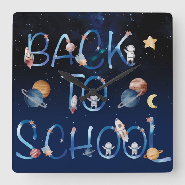 Horloge Carrée Space, back to school (Recto)