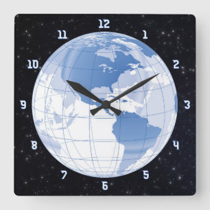 Horloge Carrée Space Earth Globe avec étoiles