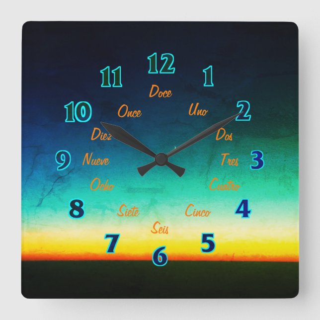 Horloge Carrée Spanish Letters Square Wall Clock (Recto)