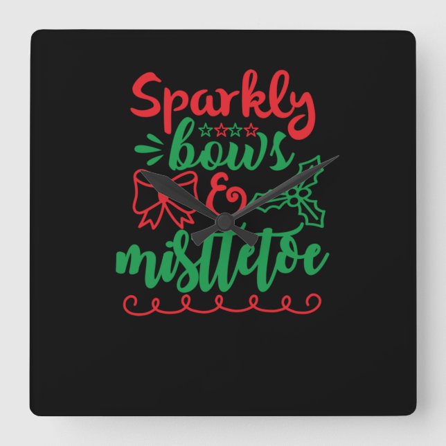Horloge Carrée Sparkly bows and mistletoe-01 (Recto)
