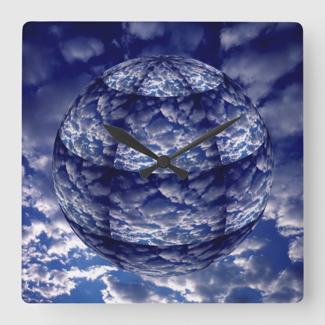 Horloge Carrée Sphère 3D de nuage abstrait (Recto)