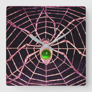 Horloge Carrée SPIDER AND WEB Emerald Green Gemstone Black
