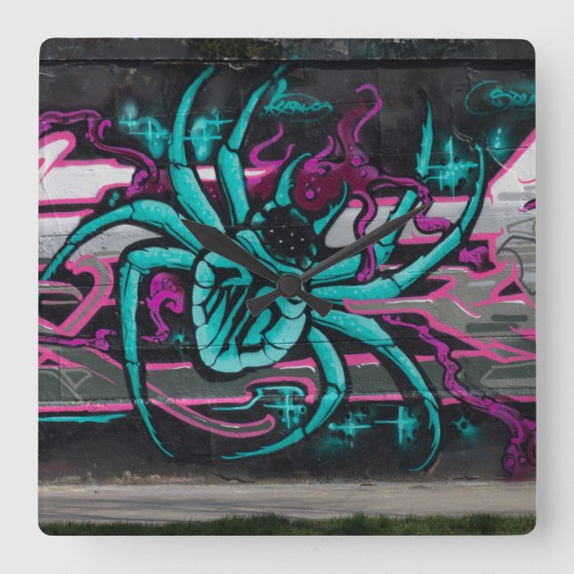 Horloge Carrée Spider Turquoise (Recto)