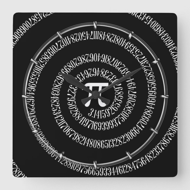 Horloge Carrée Spiral for Pi on Black Style (Recto)