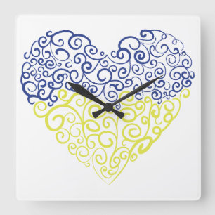 Horloge Carrée Spiral tourbillons mehandi coeur drapeau ukrainien