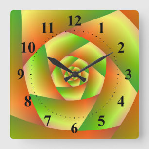Horloge Carrée Spirale d'horloge murale en jaune orange et vert