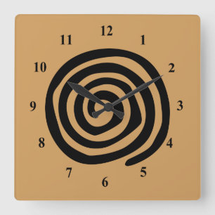 Horloge Carrée Spirale noire tribale