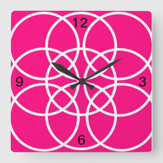 Horloge Carrée Spirales blanches sur rose vif (Recto)