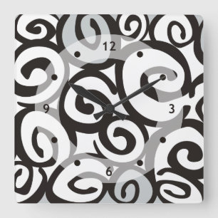 Horloge Carrée Spirales Motif noir & blanc + vos idées