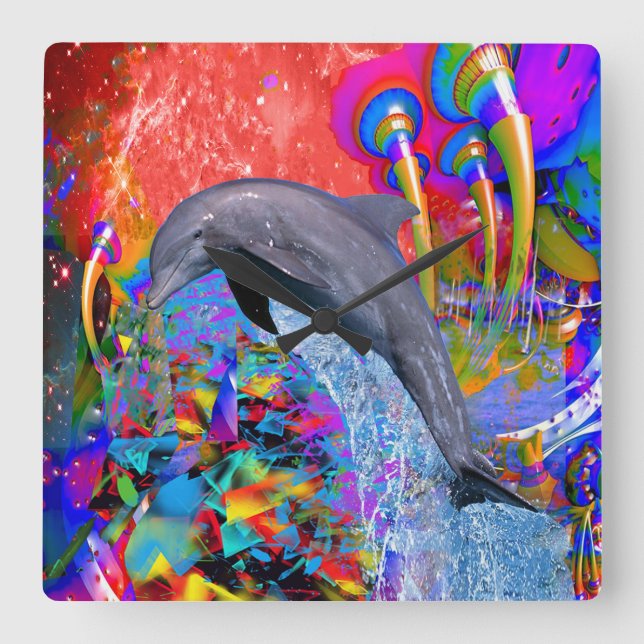 Horloge Carrée Splash couleur dauphin (Recto)