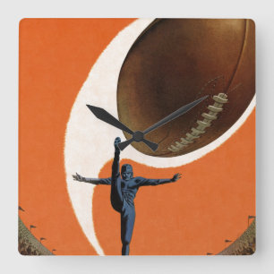 Horloge Carrée Sports vintages, footballeur qui frappe le ballon