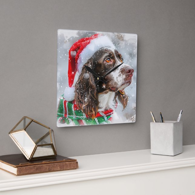 Horloge Carrée Springer Spaniel Chien Fête de Noël (Bureau)