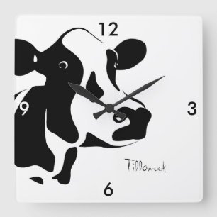 Horloge Carrée Square Black and White Tillamook Cow Clock
