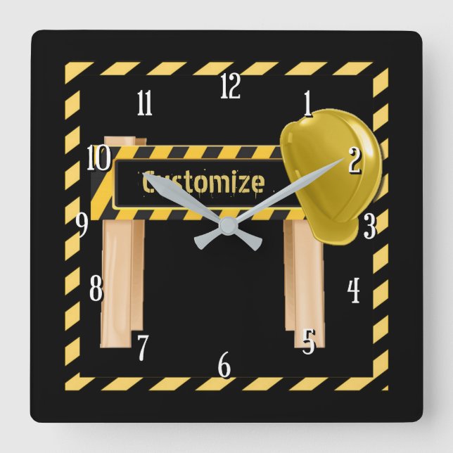 Horloge Carrée Square Construction Road Sign Wall Clock (Recto)