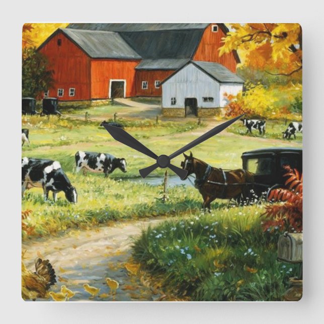Horloge Carrée Square Wall Clock/Farmland (Recto)