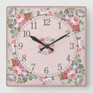 Horloge Carrée Square wall clock - floral design