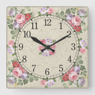 Horloge Carrée Square wall clock - floral design