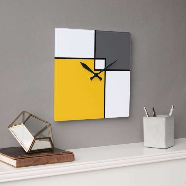 Horloge Carrée Squares blanches de Yellow (Bureau)