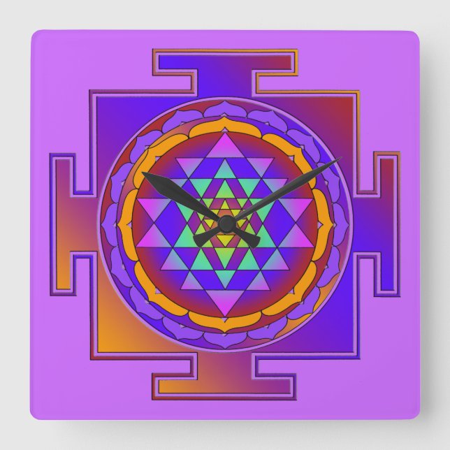 Horloge Carrée SRI YANTRA pleine couleur + vos idées (Recto)