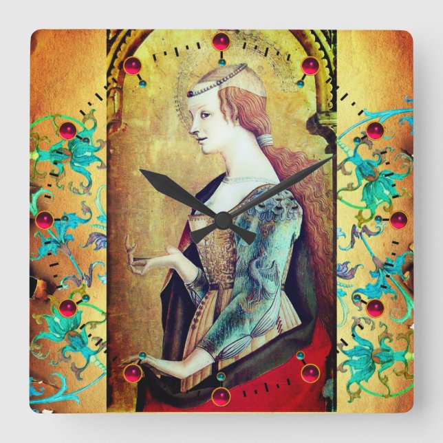 Horloge Carrée ST MARY MAGDALENE Yellow Blue Floral (Recto)