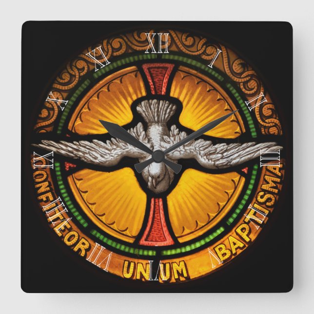 Horloge Carrée Stained glass dove (Recto)