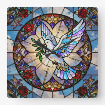 Stained Glass Peace Dove Wall Clock