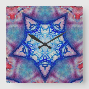 HORLOGE CARRÉE STAR BLEU ROSE ABSTRACT