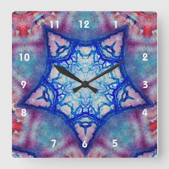HORLOGE CARRÉE STAR BLEU ROSE ABSTRACT (Recto)