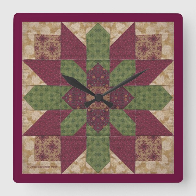 Horloge Carrée Star de Quilted Green (Recto)