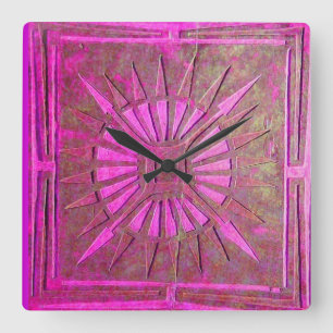 Horloge Carrée STAR DU MATIN, Antique rose Fuchsia violet