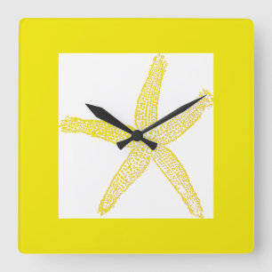 Horloge Carrée Starfish Coastal Beach Thème Jaune Blanc Cool