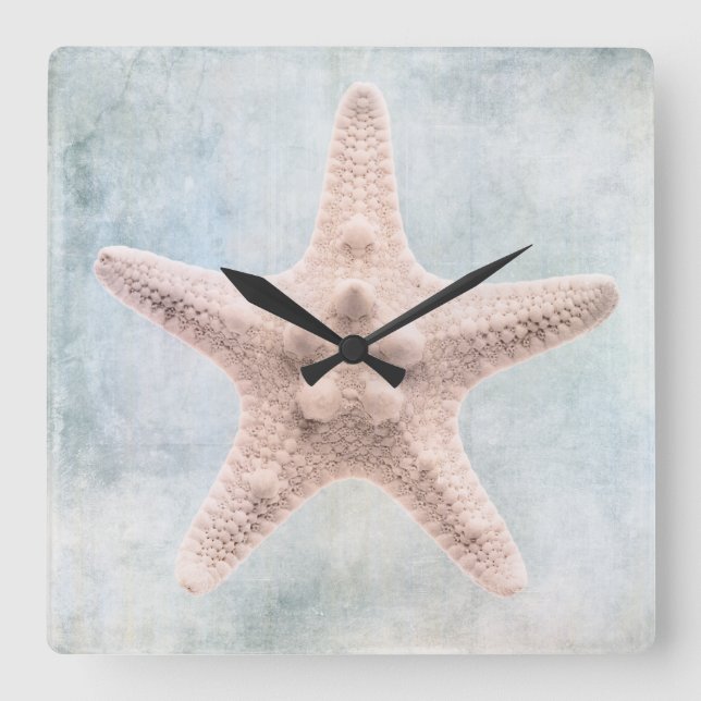 Horloge Carrée Starfish distressed Coastal Blue Cream Watercolor (Recto)