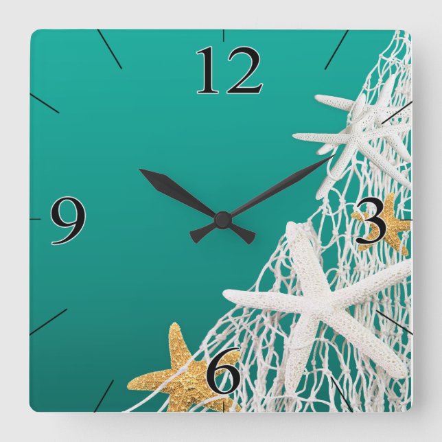 Horloge Carrée Starfish Netting Beach Coastal Living | aqua (Recto)