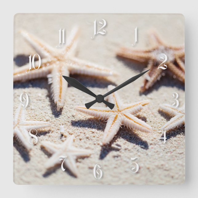 Horloge Carrée Starfish on sand (Recto)